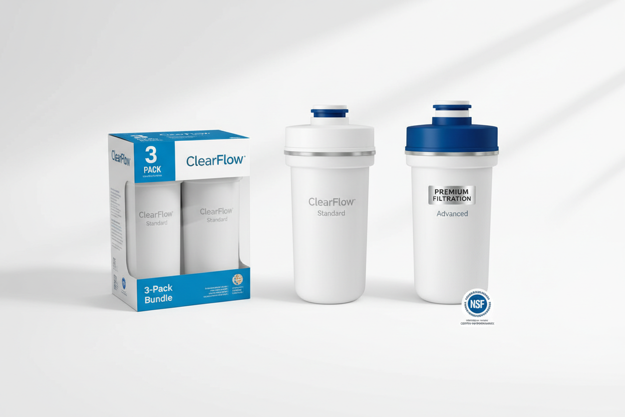 ClearFlow Standard, Advanced, and Pro Pack variants flat lay