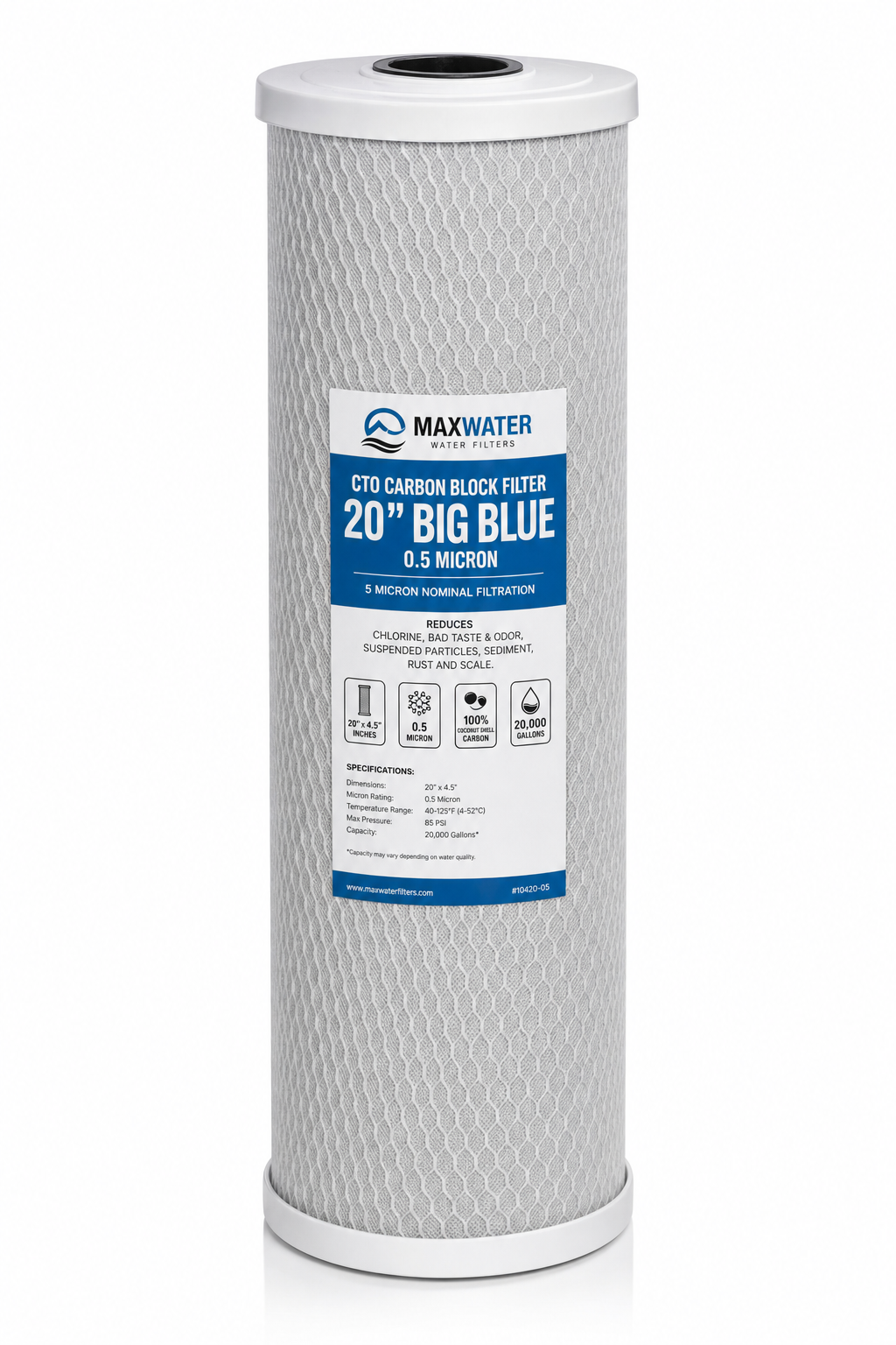BevGuard 20-Inch Carbon Block Cartridge – 0.5 Micron, Big Blue