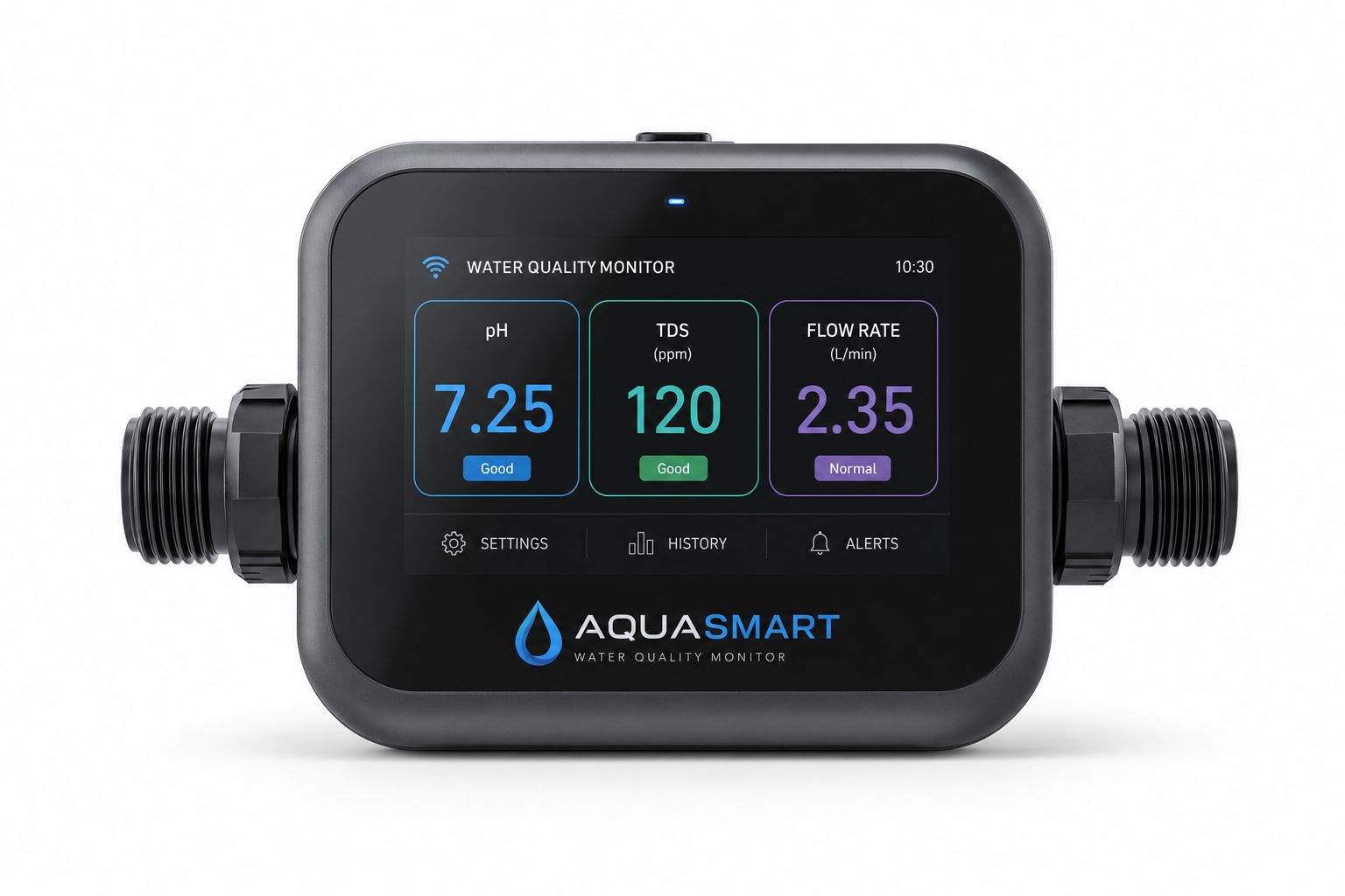 AquaMor SmartFlow Wi-Fi Water Quality Monitor – pH, TDS, and Flow